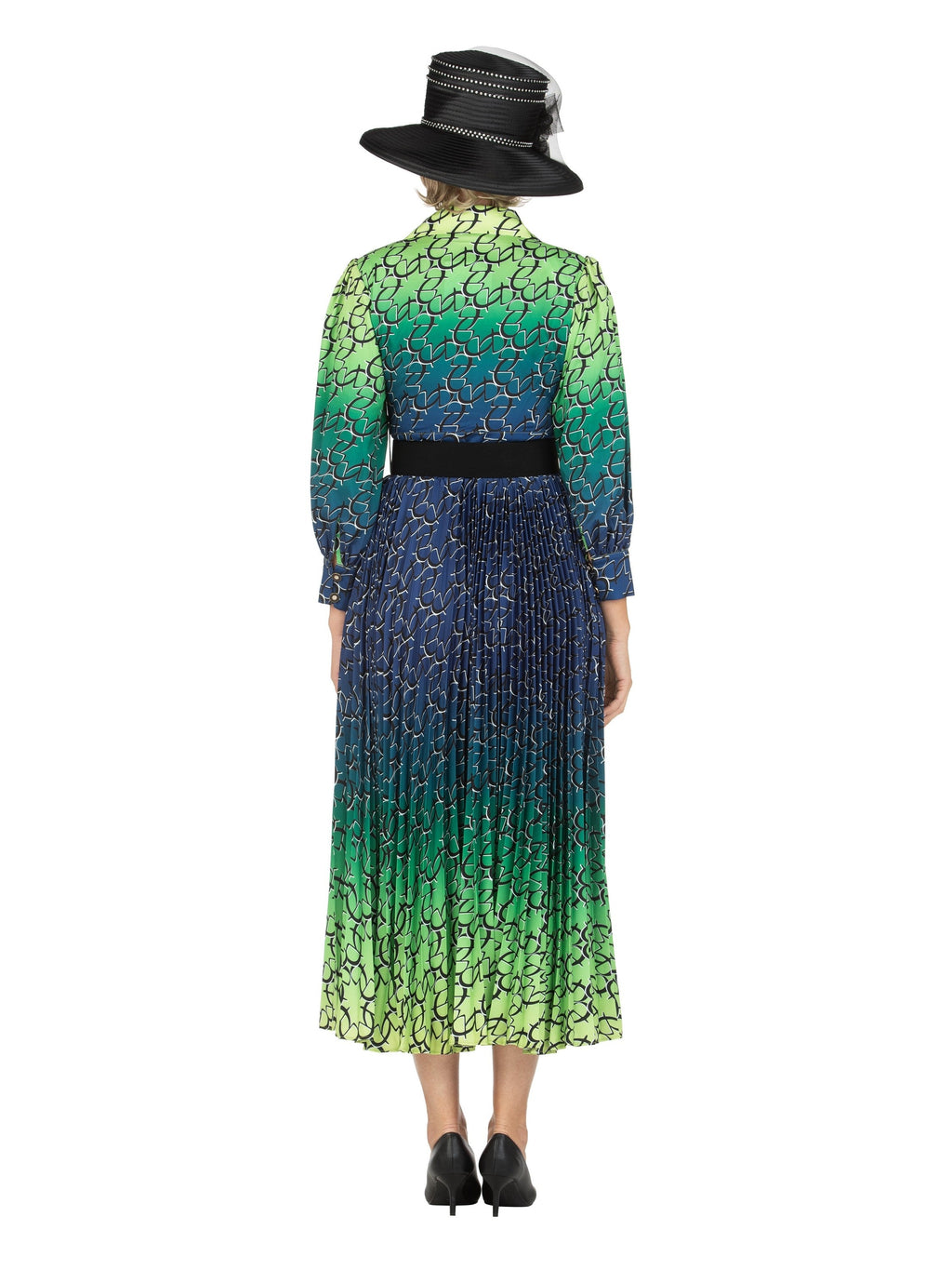 Ombre Print Flowy Pleats Drs w/ Belt