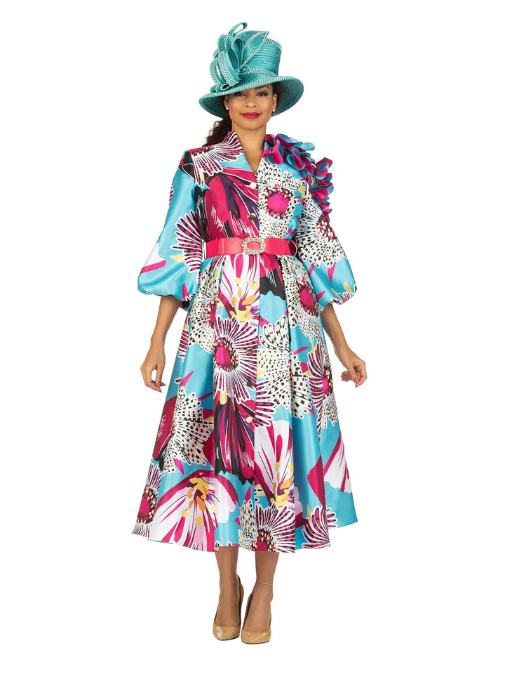 Balloon Slv Floral Print Drs w/ Belt-Plus