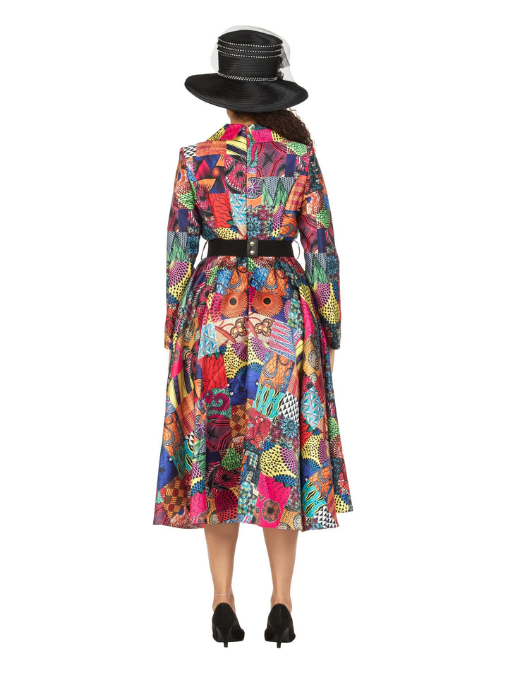 SHAWL COLLAR MULTI PRINT DRS W/ BELT