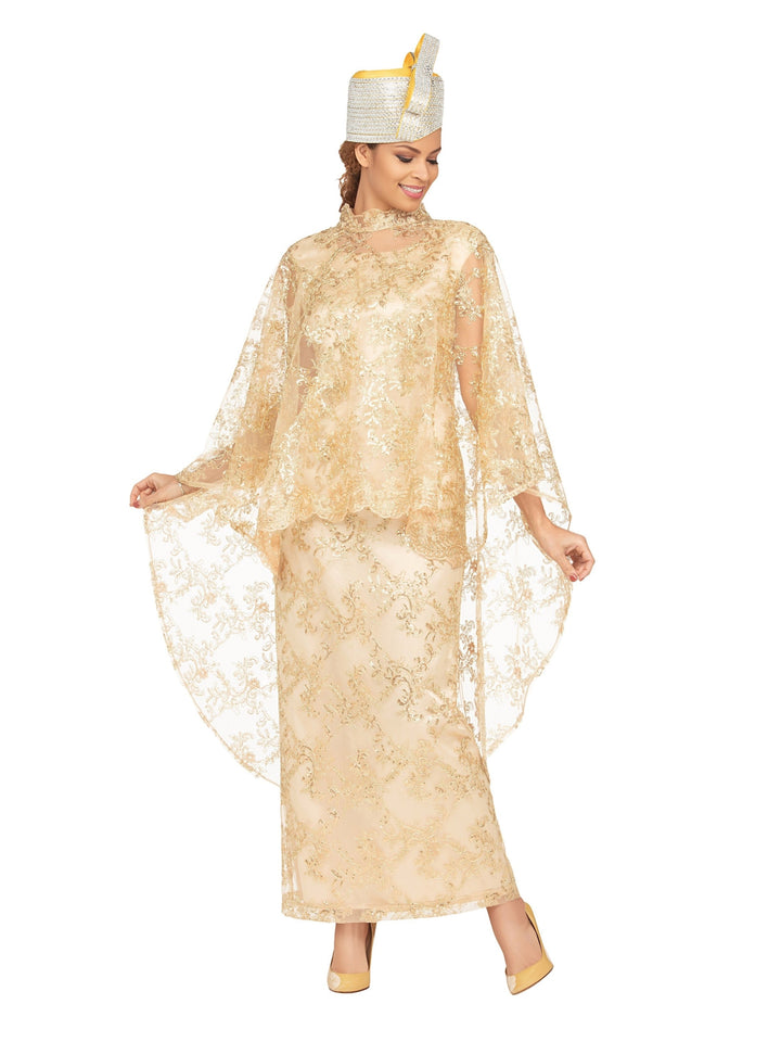 2pc Lux Sequined Lace Drs + Hi-low Cape