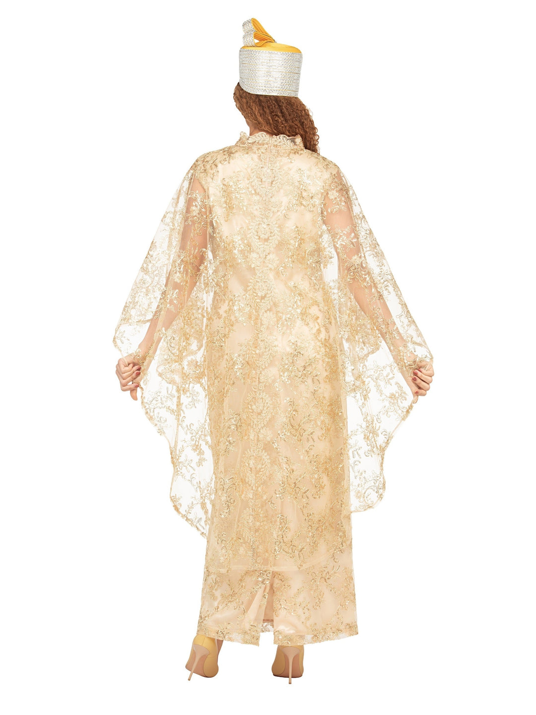 2pc Lux Sequined Lace Drs + Hi-low Cape