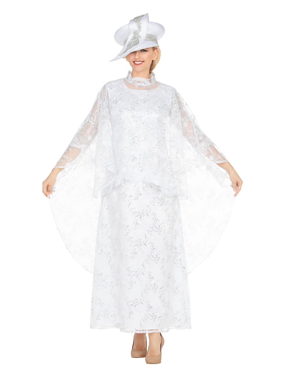 2pc Lux Sequined Lace Drs + Hi-low Cape