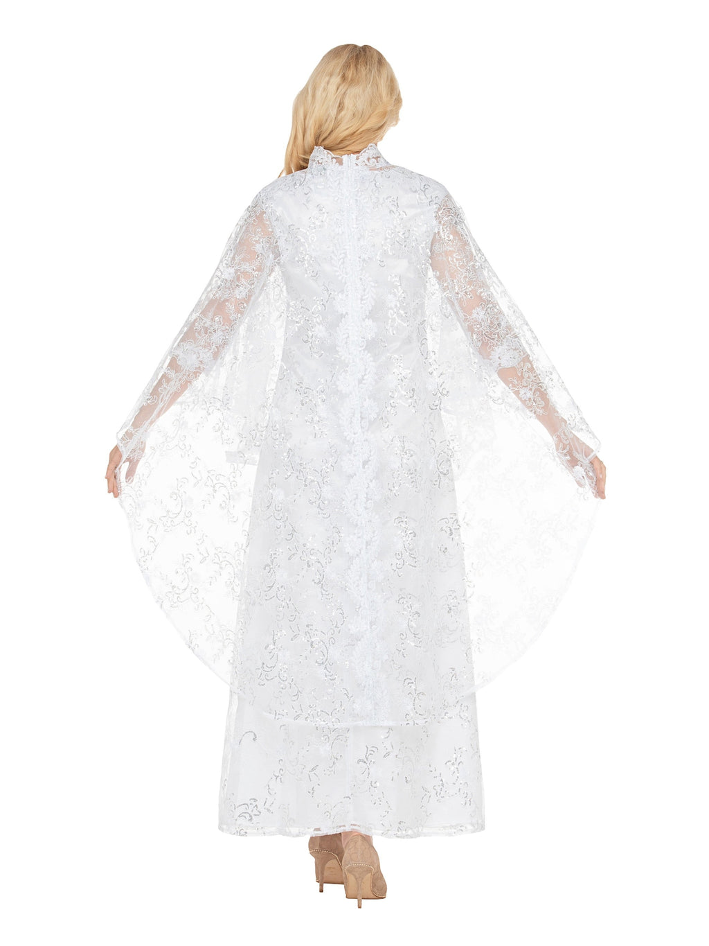 2pc Lux Sequined Lace Drs + Hi-low Cape