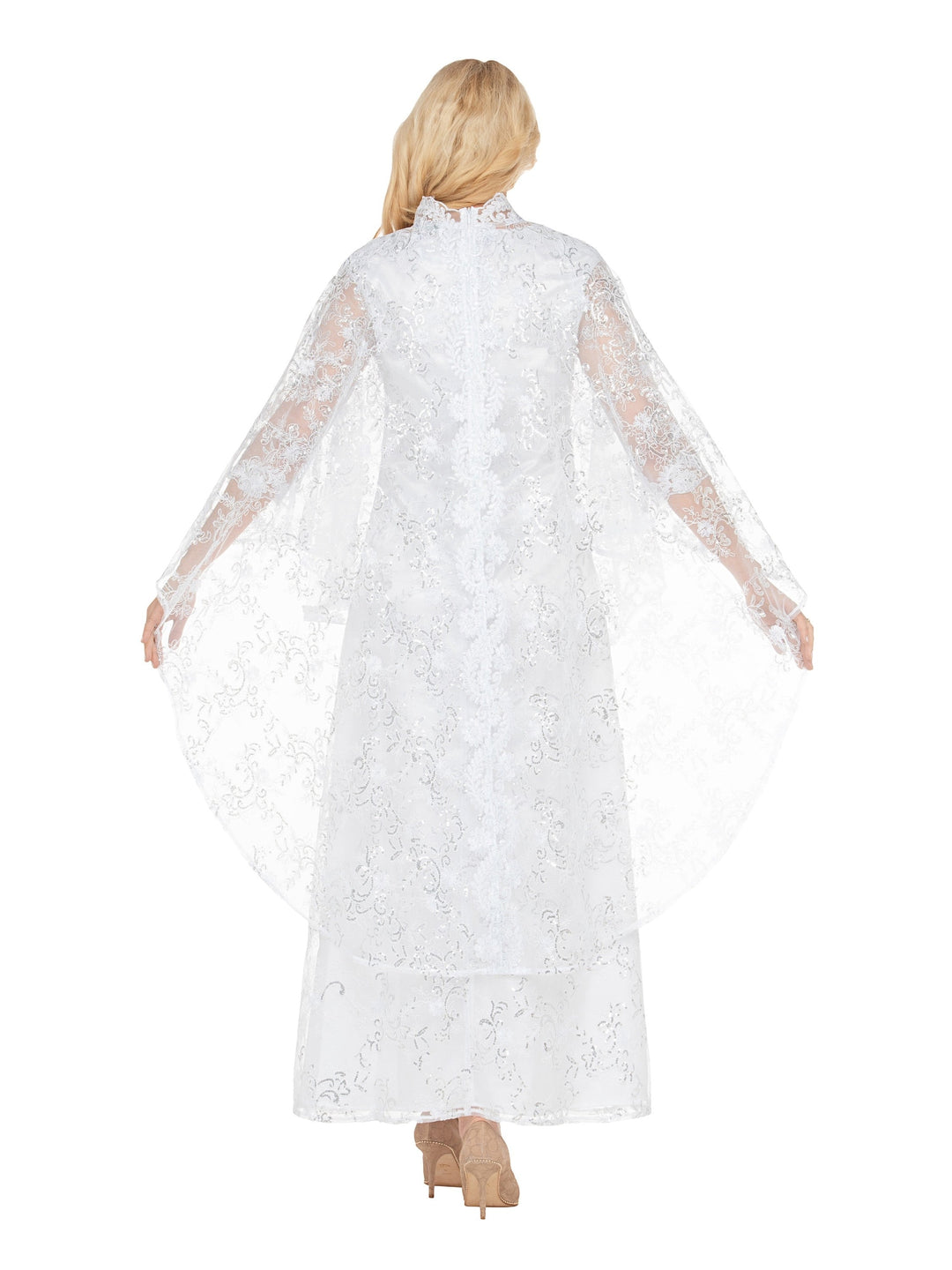 2pc Lux Sequined Lace Drs + Hi-low Cape