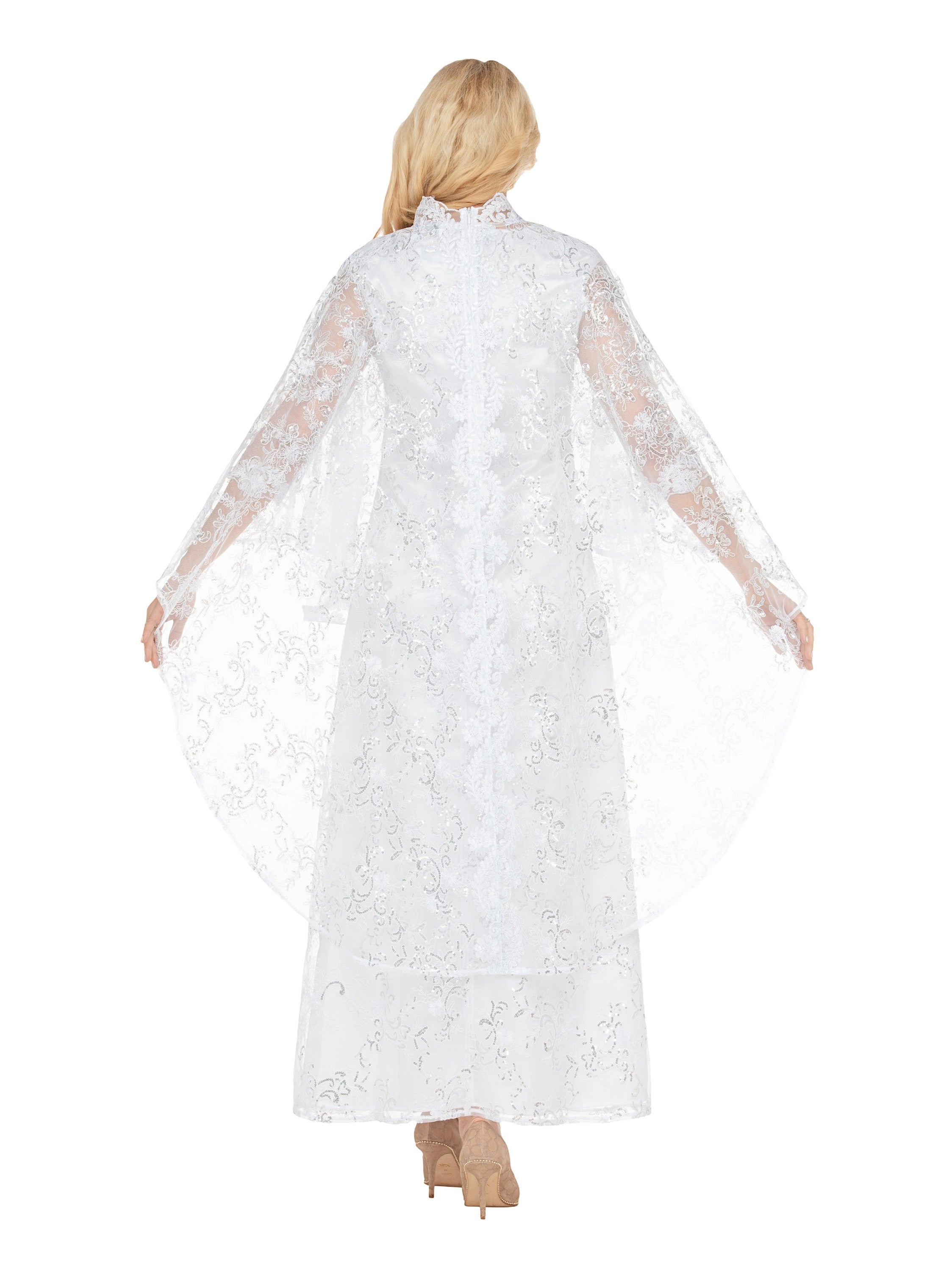 2pc Lux Sequined Lace Drs + Hi-low Cape
