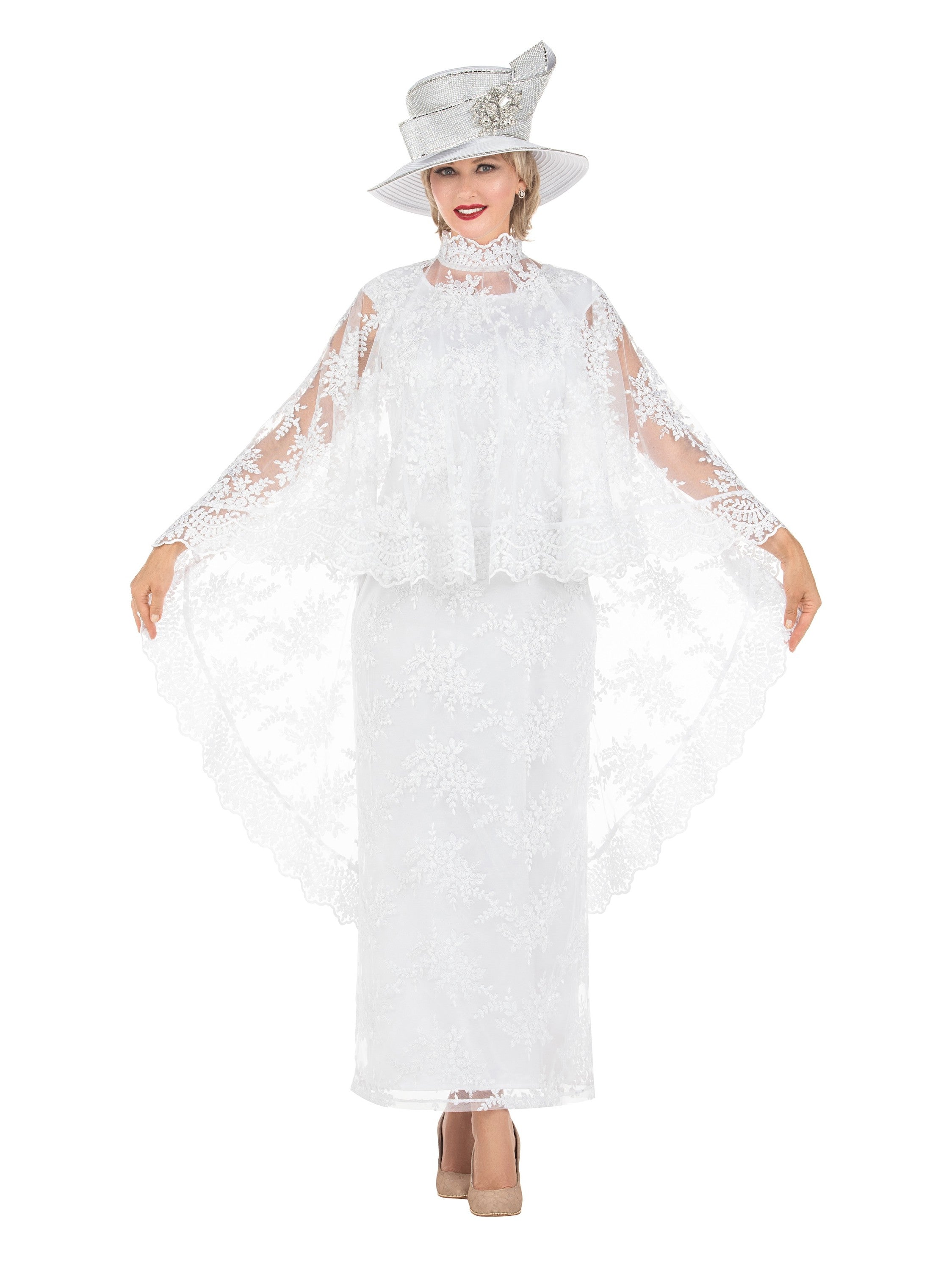 2pc Lux Lace Drs + Stand Collar Cape