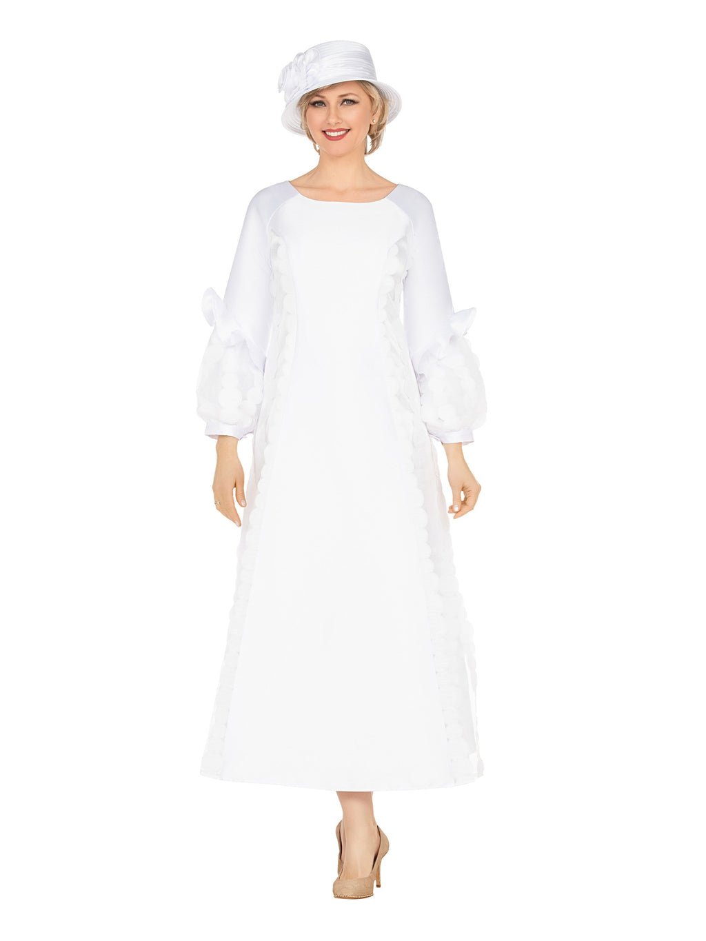 A-line Balloon Slv Dress w/ Circular Petal Design