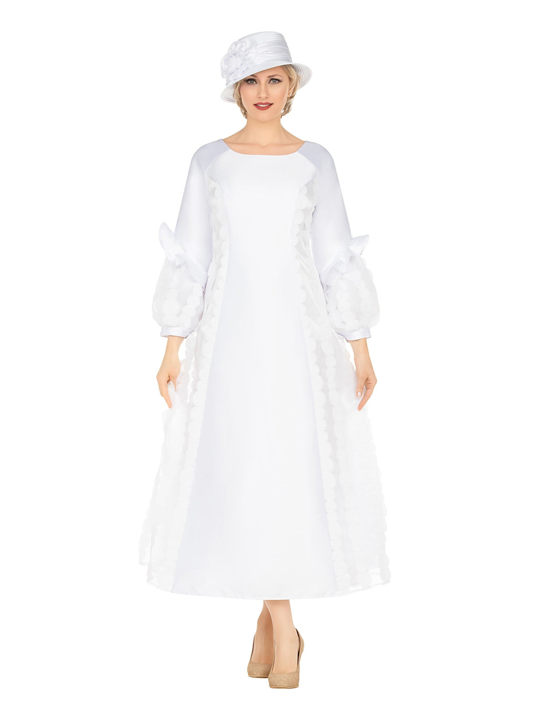 A-line Balloon Slv Dress w/ Circular Petal Design
