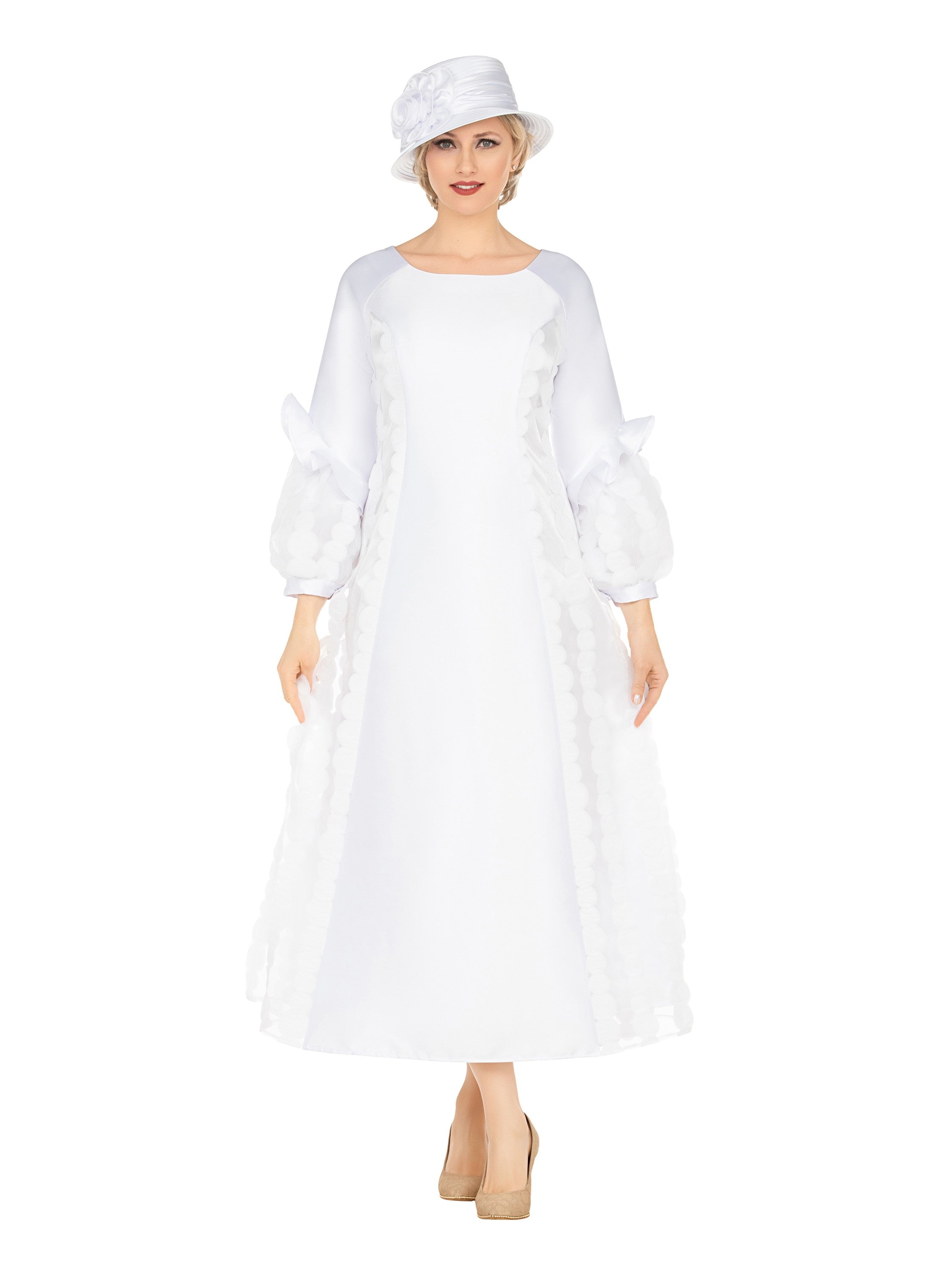 A-line Balloon Slv Dress w/ Circular Petal Design