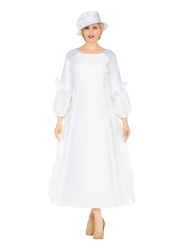 A-line Balloon Slv Dress w/ Circular Petal Design