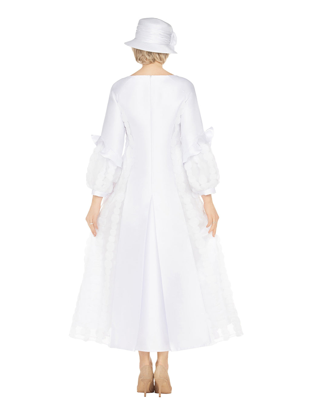A-line Balloon Slv Dress w/ Circular Petal Design