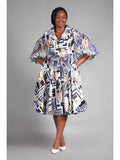 Puff Slv Print Shirt Dress in Silky Twl & Organza
