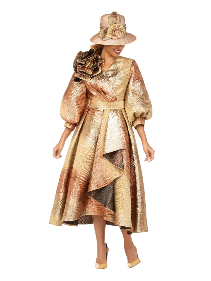 Metallic Brocade Dress with Cascade Ruffle-Plus