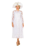 White Lace A-Line Dress with Draped Sheer Sleeves