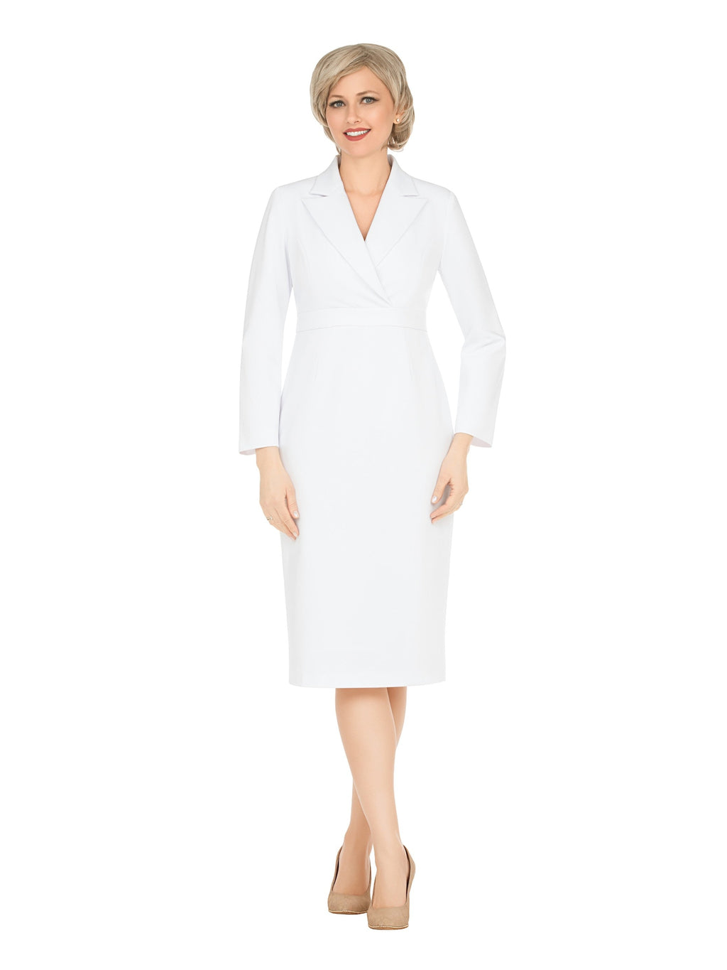 Notch Collar Long Sleeve Waisted Sheath Dress-Plus