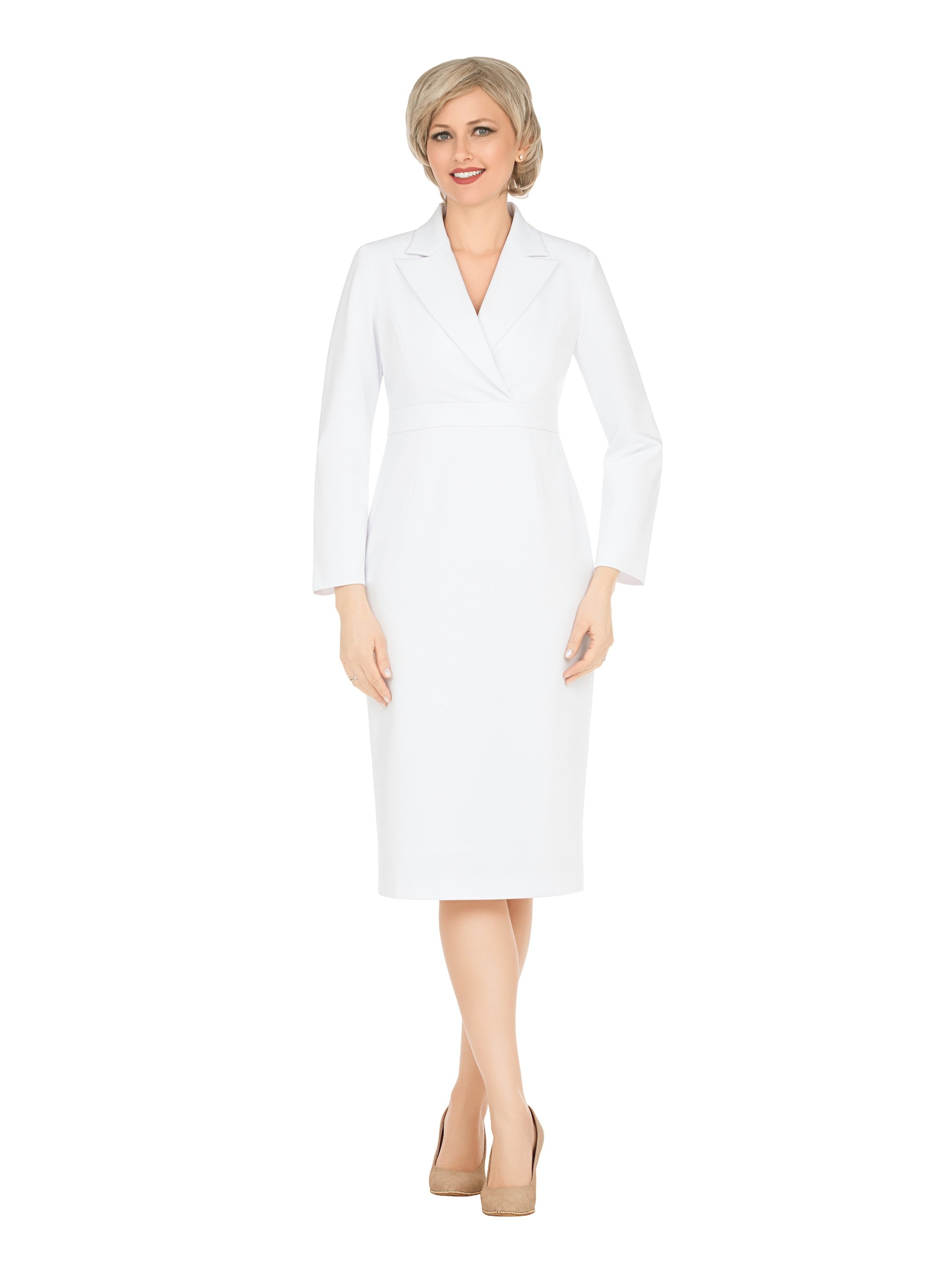 Notch Collar Long Sleeve Waisted Sheath Dress