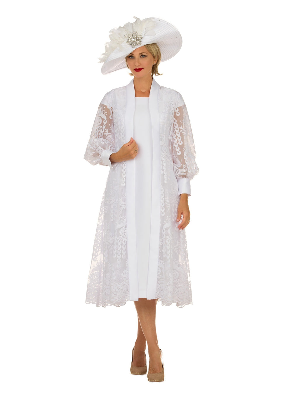 2pc Midi Dress w/ Sheer Lace Overlay Jacket-Plus