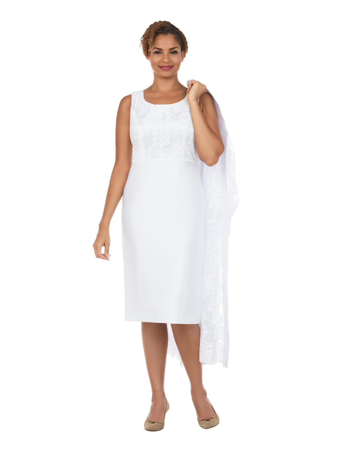 2pc Midi Dress w/ Sheer Lace Overlay Jacket