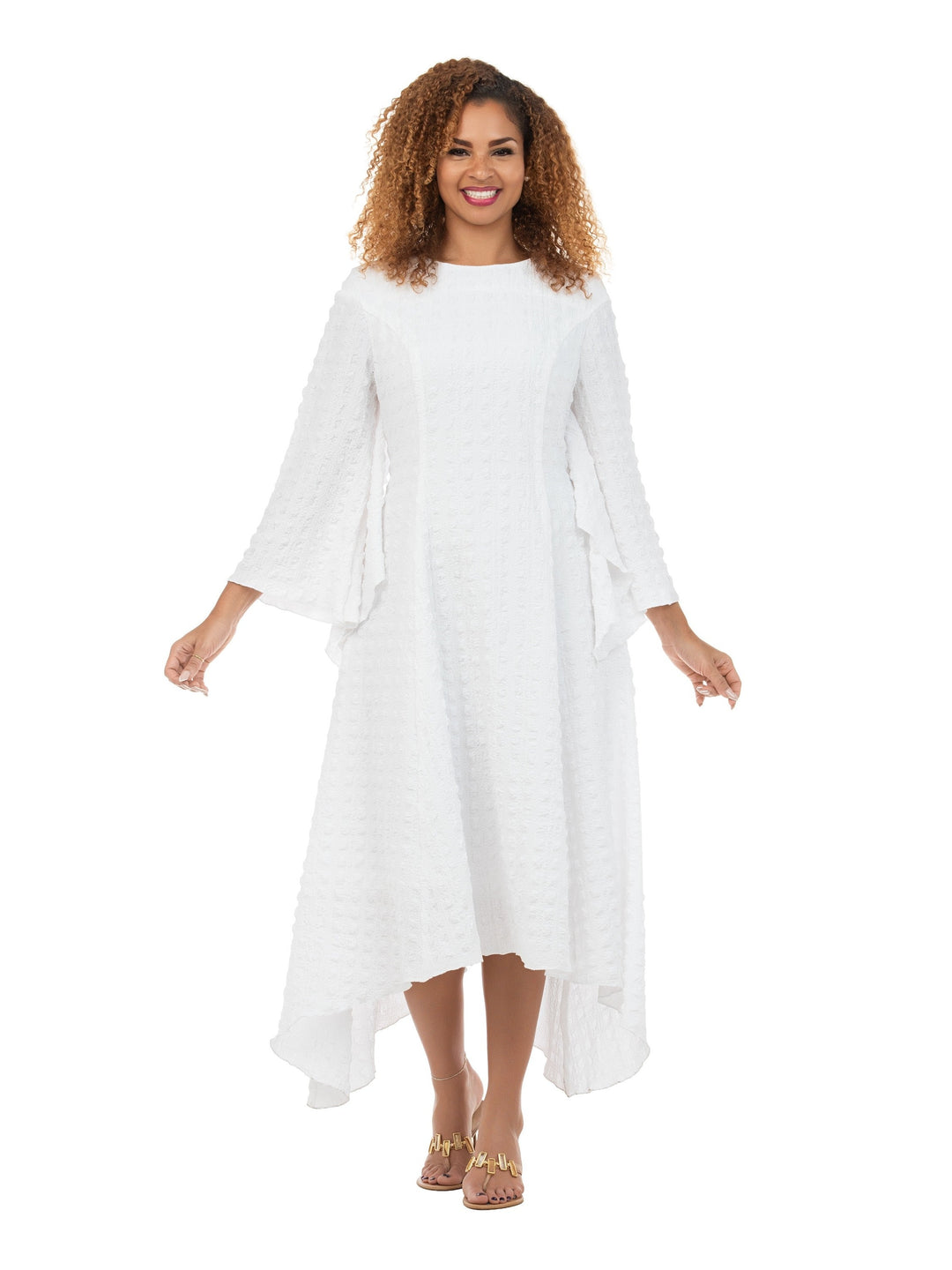 Popcorn-like Textured Cascade Handkerchief Dress