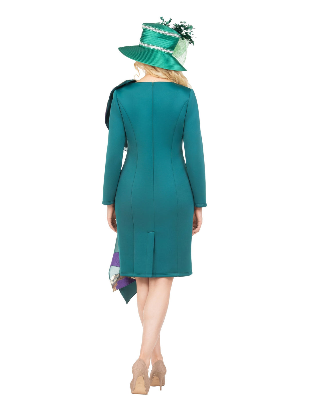 Scuba Sheath Dress with Statement Bow & Sash-Plus