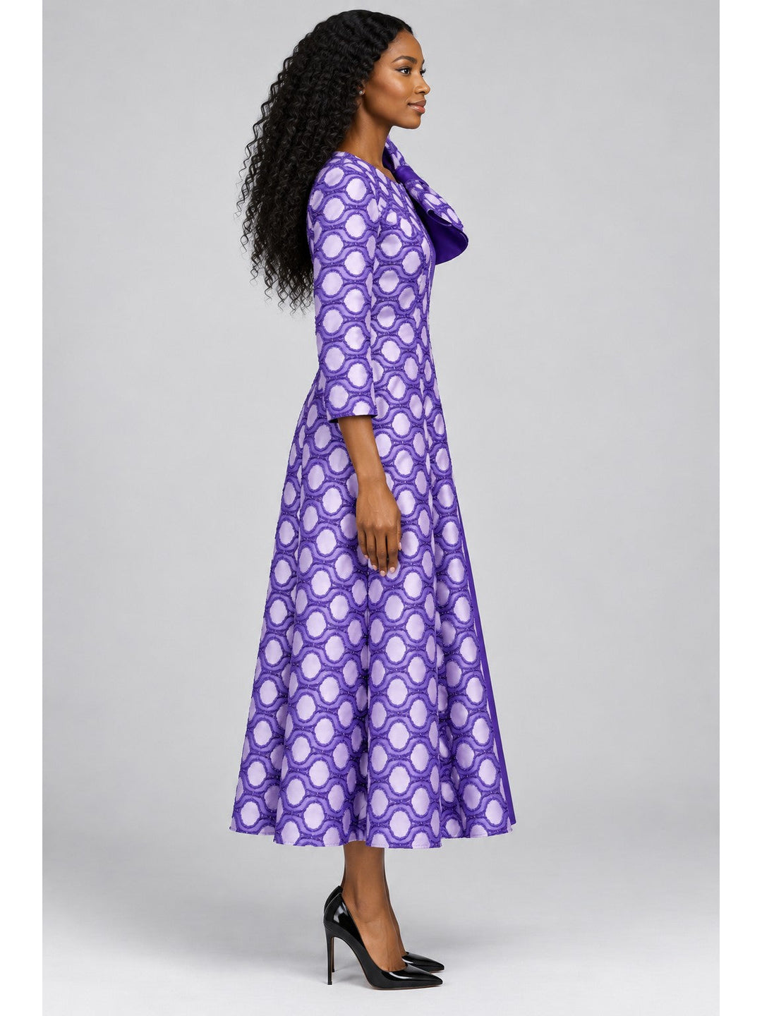 Statement Shoulder Bow A-Line Midi Dress-Plus