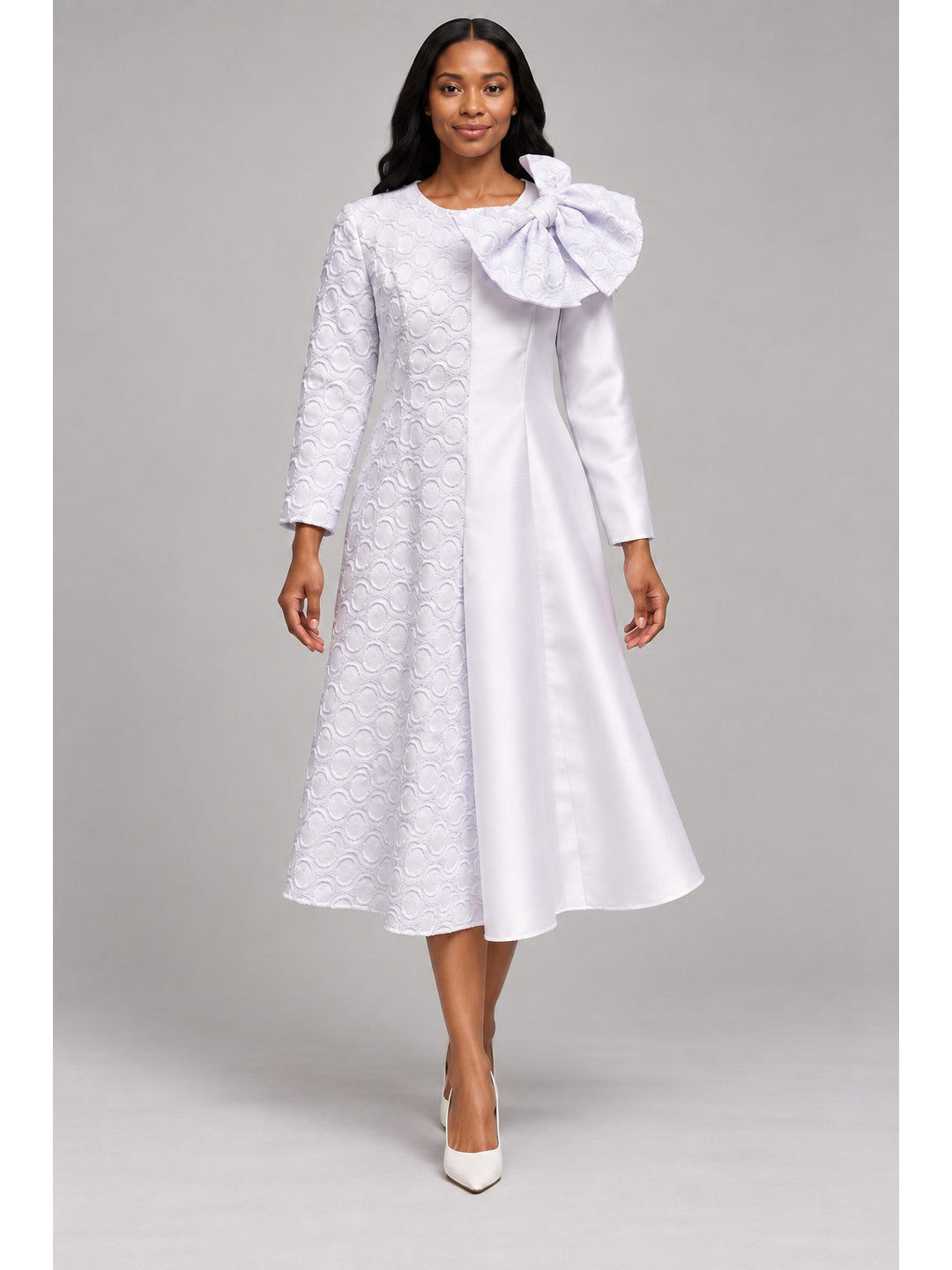 Statement Shoulder Bow A-Line Midi Dress-Plus