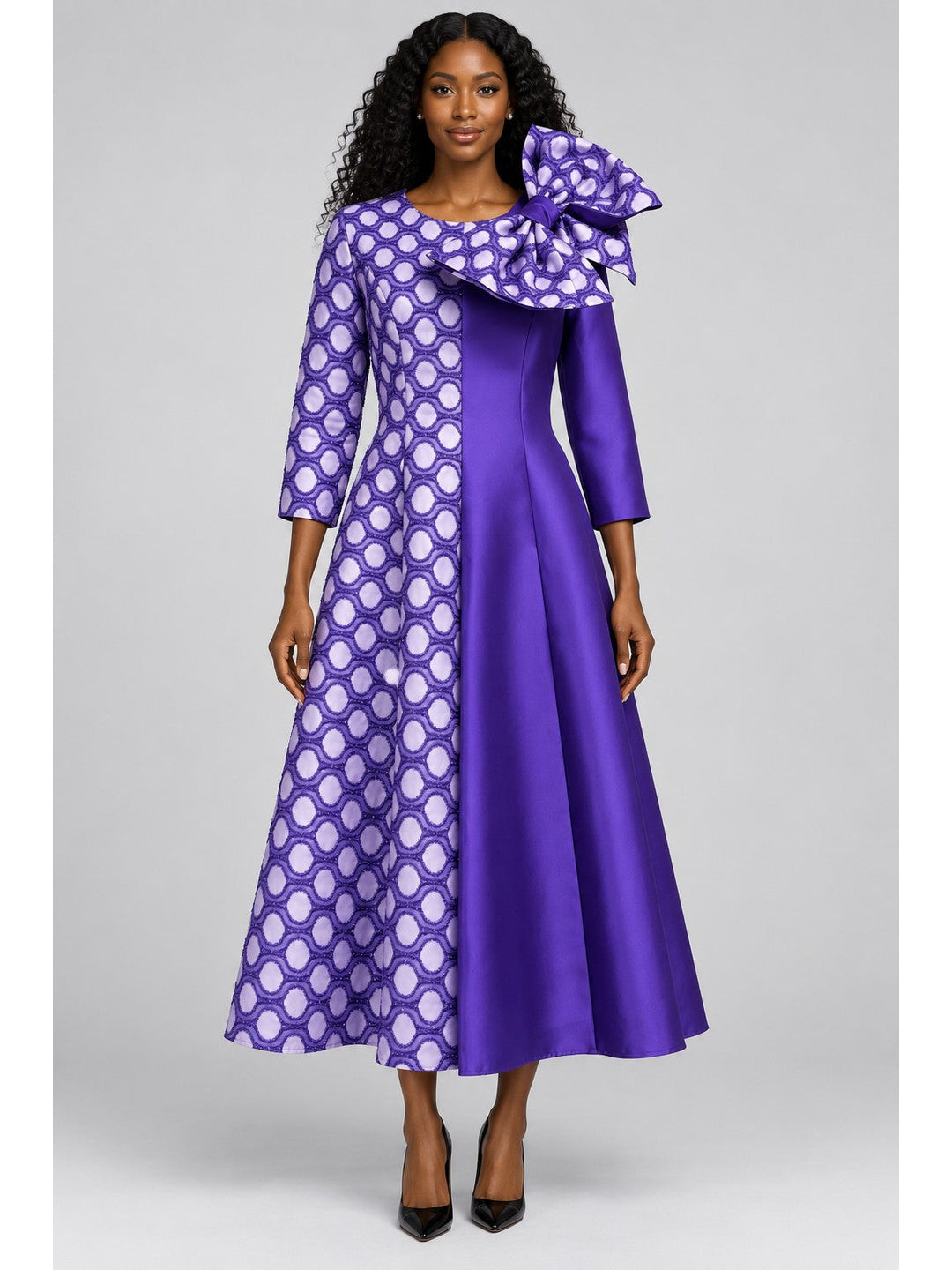 Statement Shoulder Bow A-Line Midi Dress