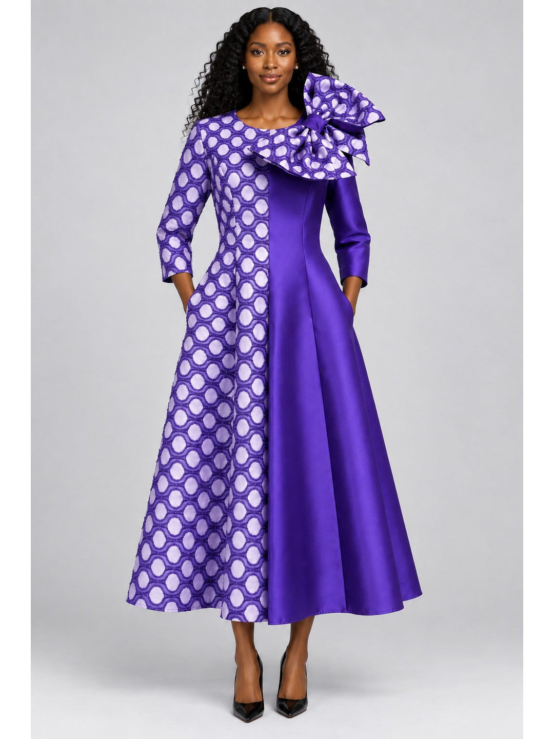 Statement Shoulder Bow A-Line Midi Dress