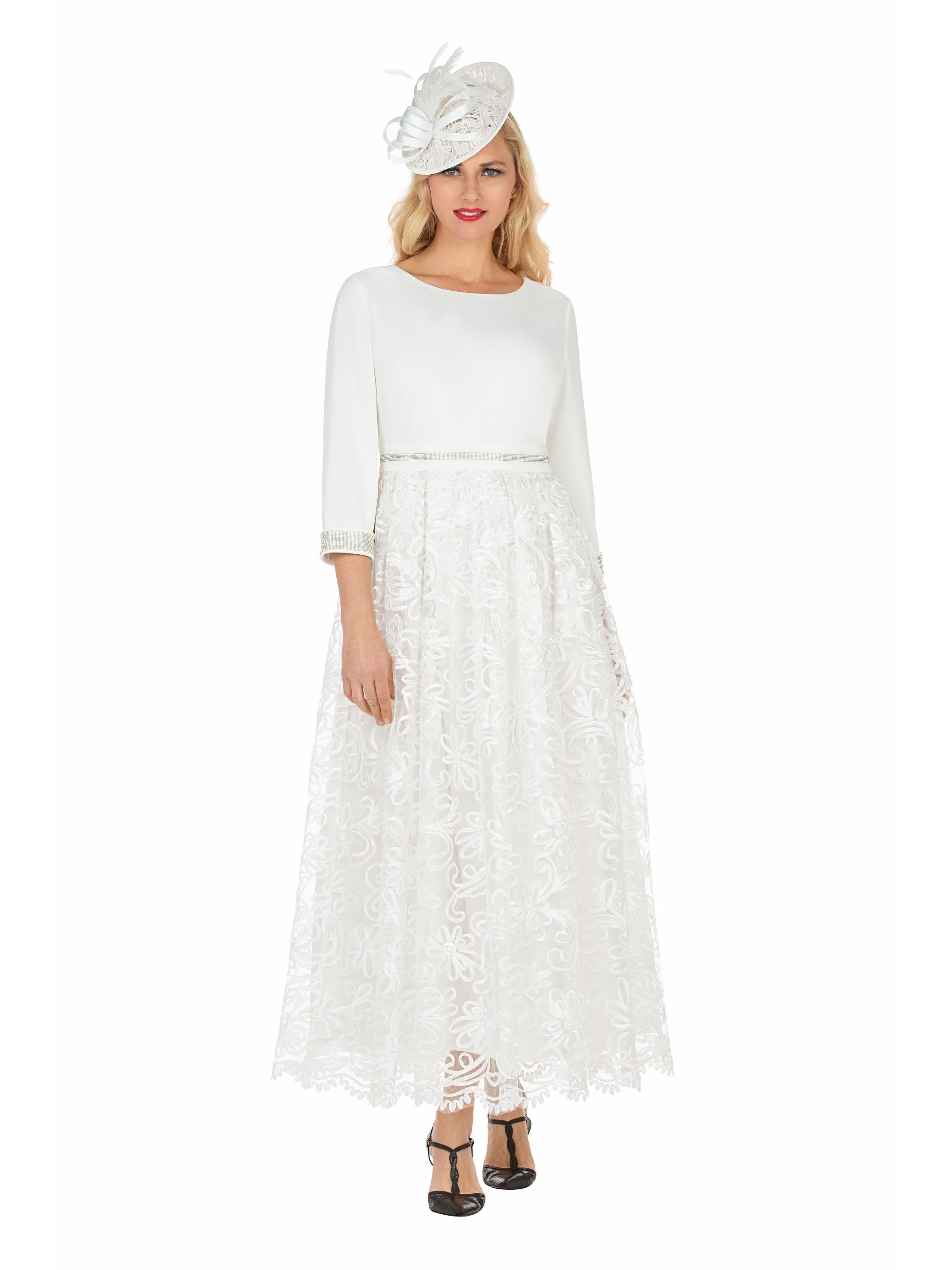 3/4 Slv Maxi Lace Overlay Dress w/ Rhinestoned Wai