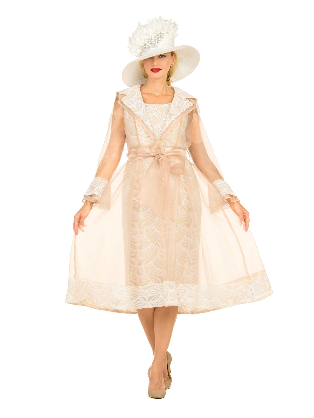 2pc Sequined Sheath Dress w/ Sheer Organza Jkt