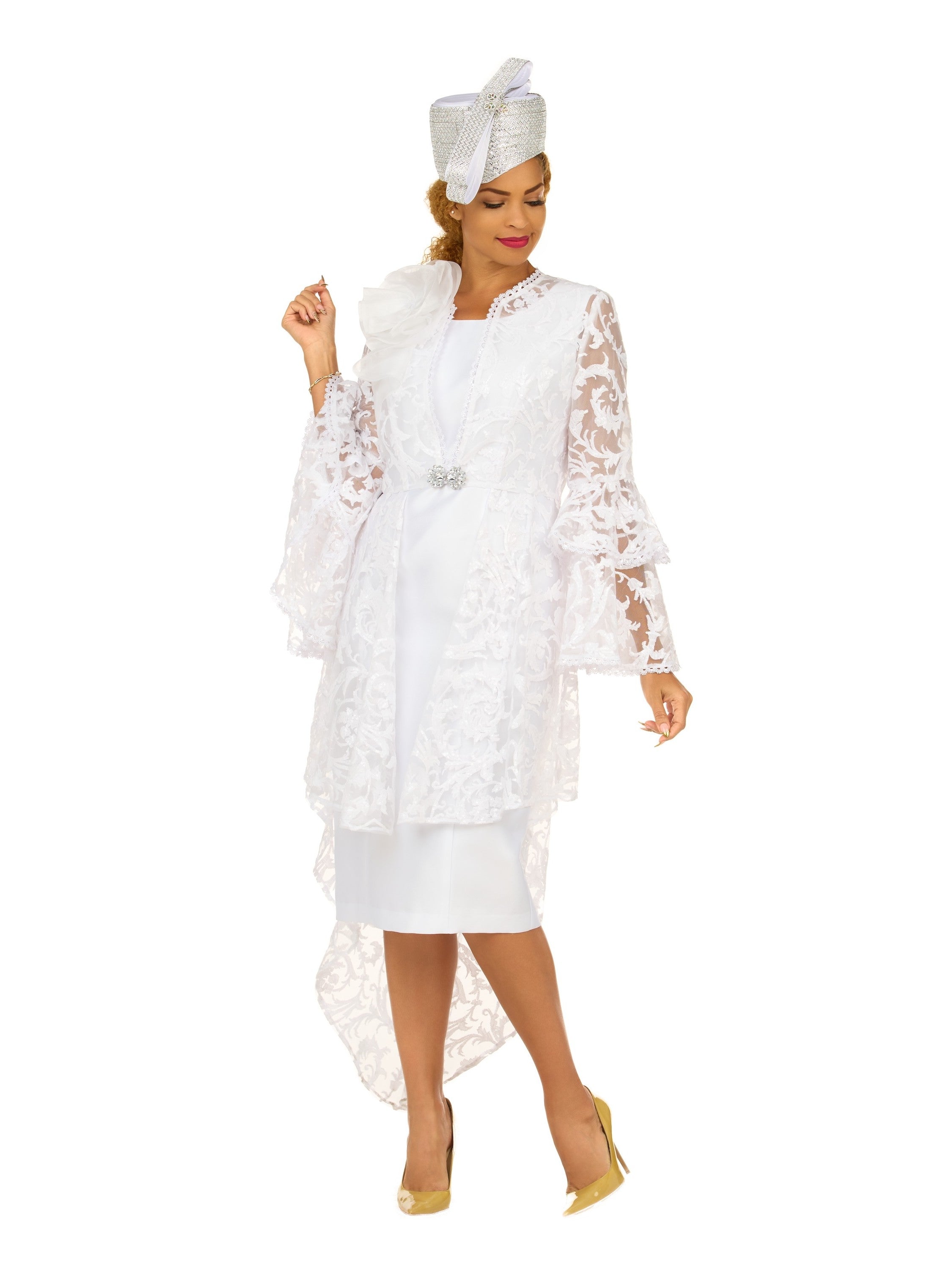 Lace Hi-Lo 2pc Jkt Dress w/ Flounce Sleeves-Plus