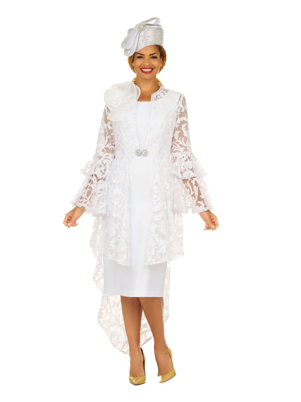 Lace Hi-Lo 2pc Jkt Dress w/ Flounce Sleeves