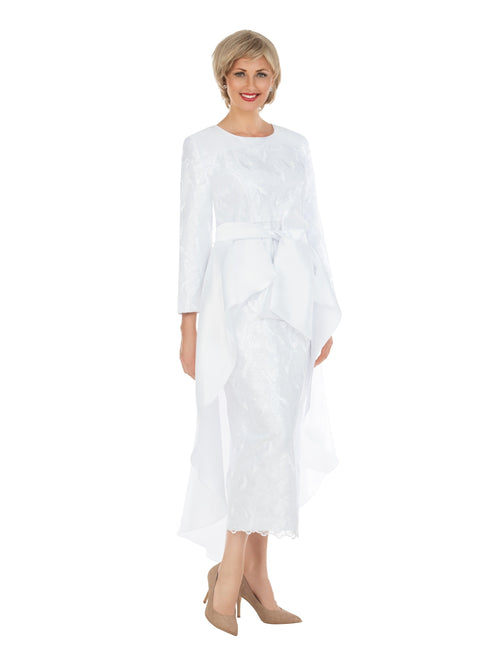 Sequined Lace Gown with Dramatic Hi-Lo Waist Cape