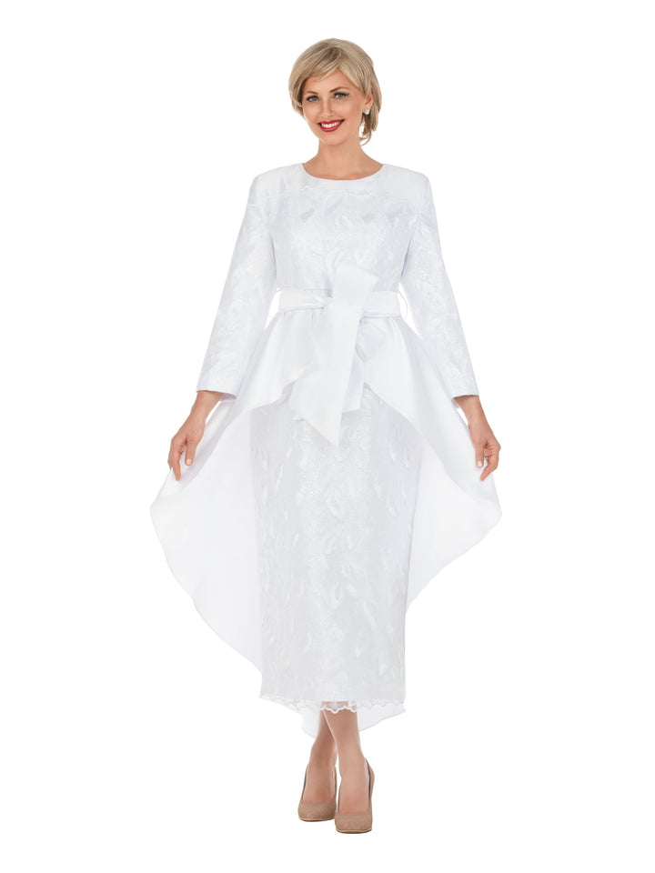 Sequined Lace Gown with Dramatic Hi-Lo Waist Cape