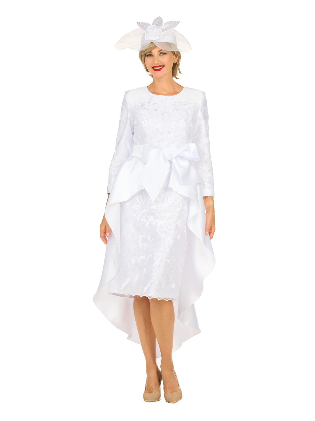 Sequin Lace Hi-Lo Drs w/ Statement Bow Waist-Plus