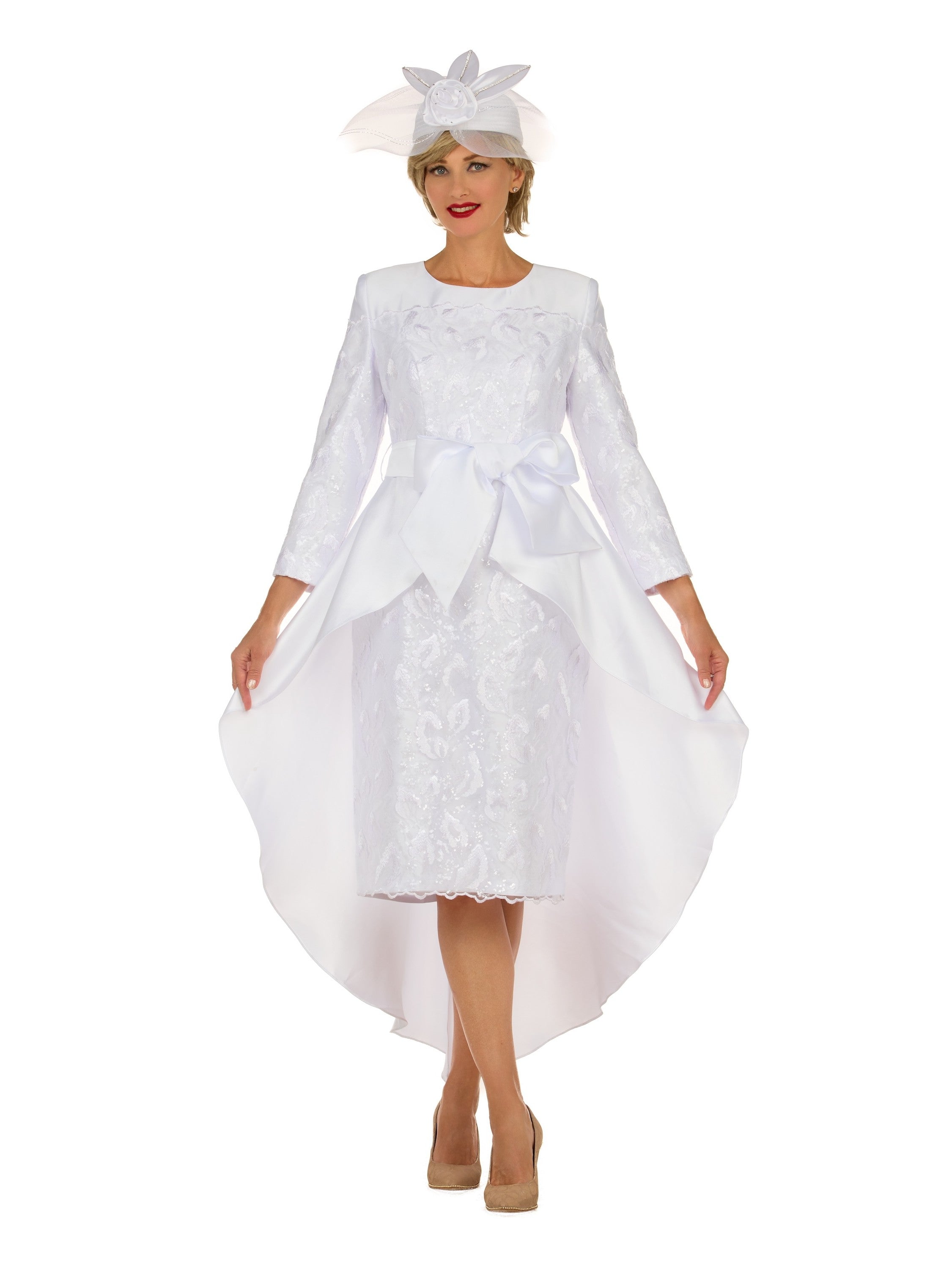 Sequin Lace Hi-Lo Dress w/ Statement Bow Waist