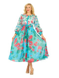 Embroidered Floral Chiffon Maxi Dress w/ Belt-Plus