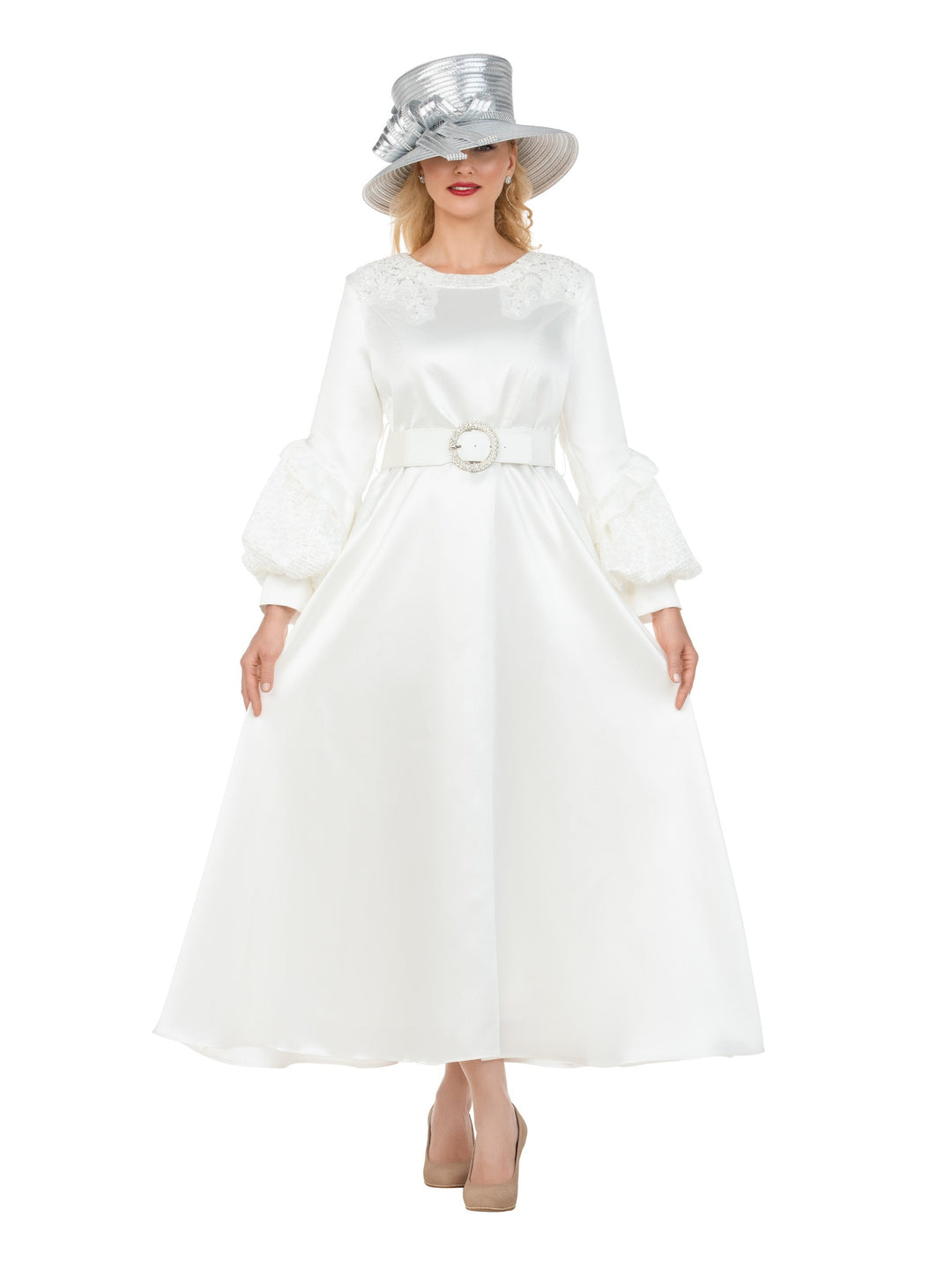 Belted A-line Dress w/ Beaded Embroidery-Plus