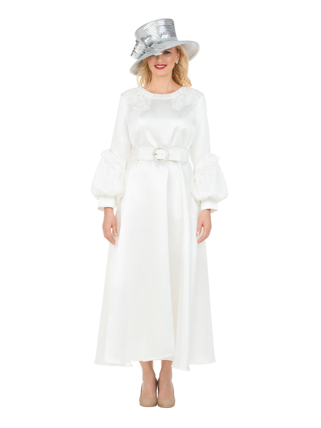 Belted A-line Dress w/ Beaded Embroidery-Plus