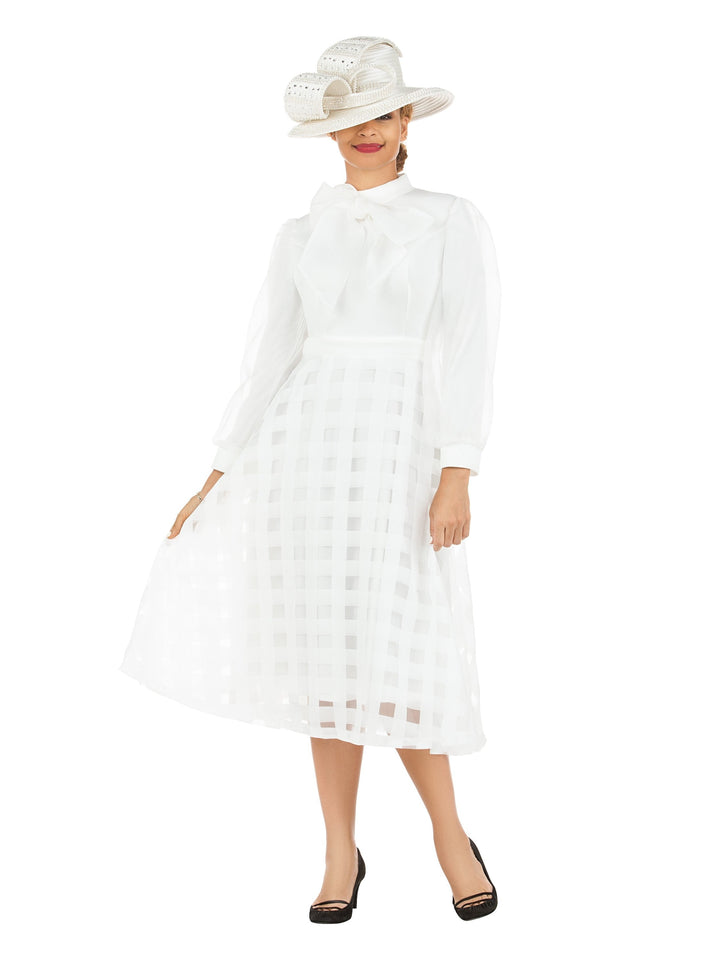 Mock Nk Plaid Organza A-line Drs w/ Bow