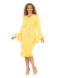 Bell Slv V-neck Scuba Shift Dress w/ Stones