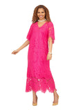 V-neck Short Slv Lace Dress w/ Slip