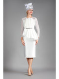 Pleated Pplm Silky Twl Drs w/ See-thru Lace Slvs