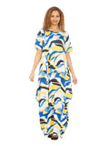 Short Slv Jersey Knit Abstract Print Maxi Dress