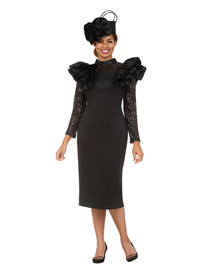 Elegant Scuba Sheath Dress w/ Semi-Sheer Lace Slv