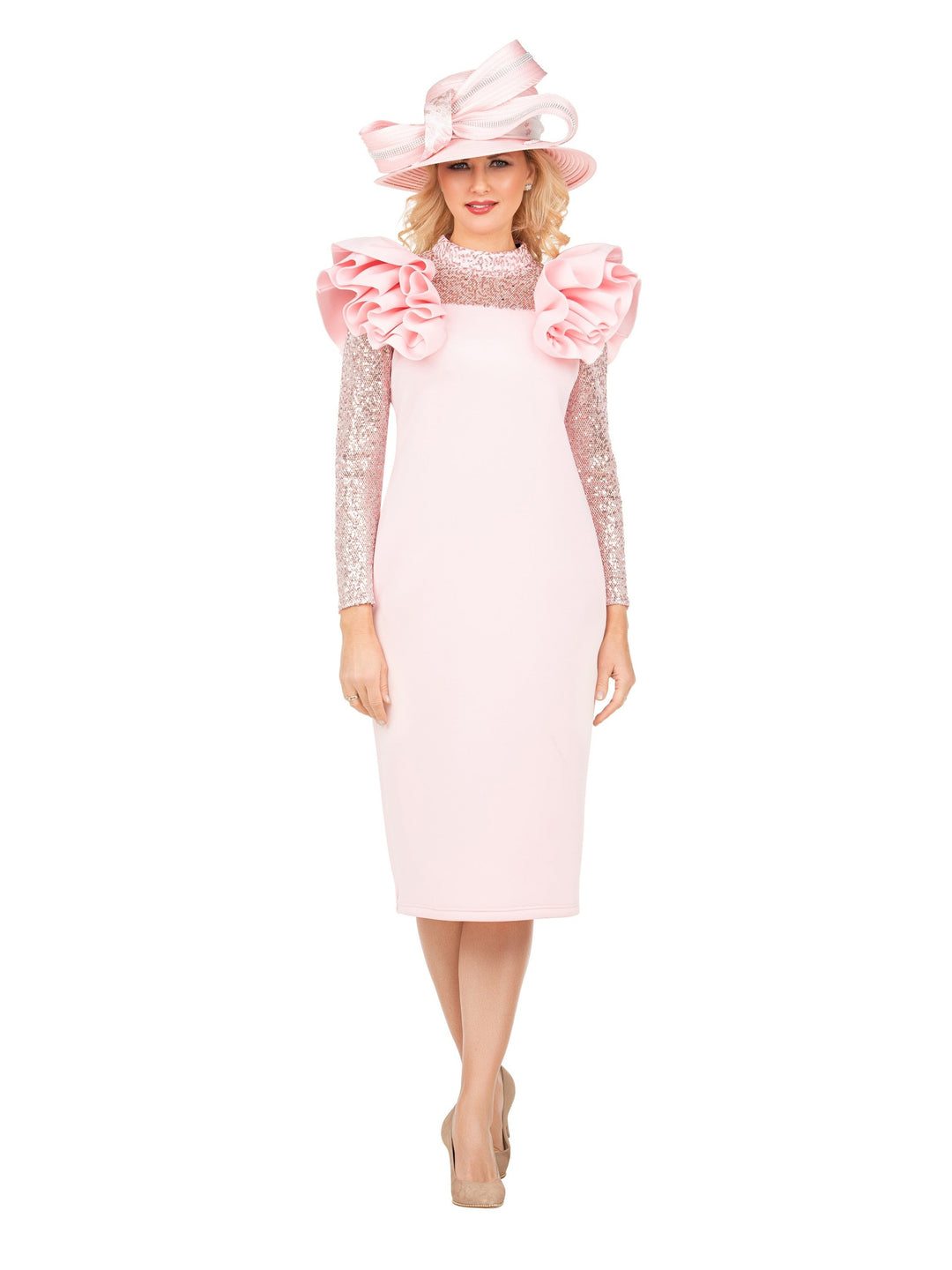 Elegant Scuba Sheath Dress w/ Semi-Sheer Lace Slv