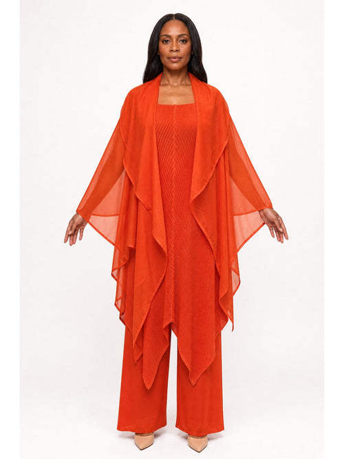 Pleated Asymmetrical Tunic 3pc Wide Leg Pant Set