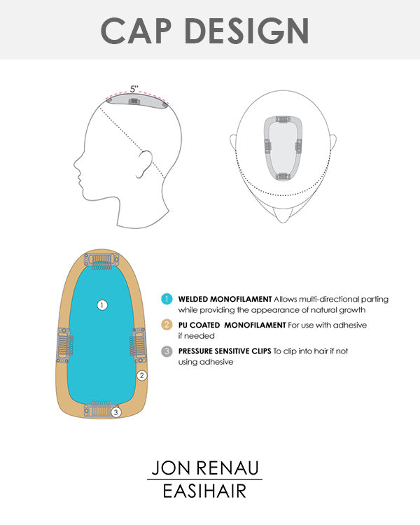 EasiPart HD 8 inch | Monofilament Clip-in Crown Volumizer Topper by Jon Renau