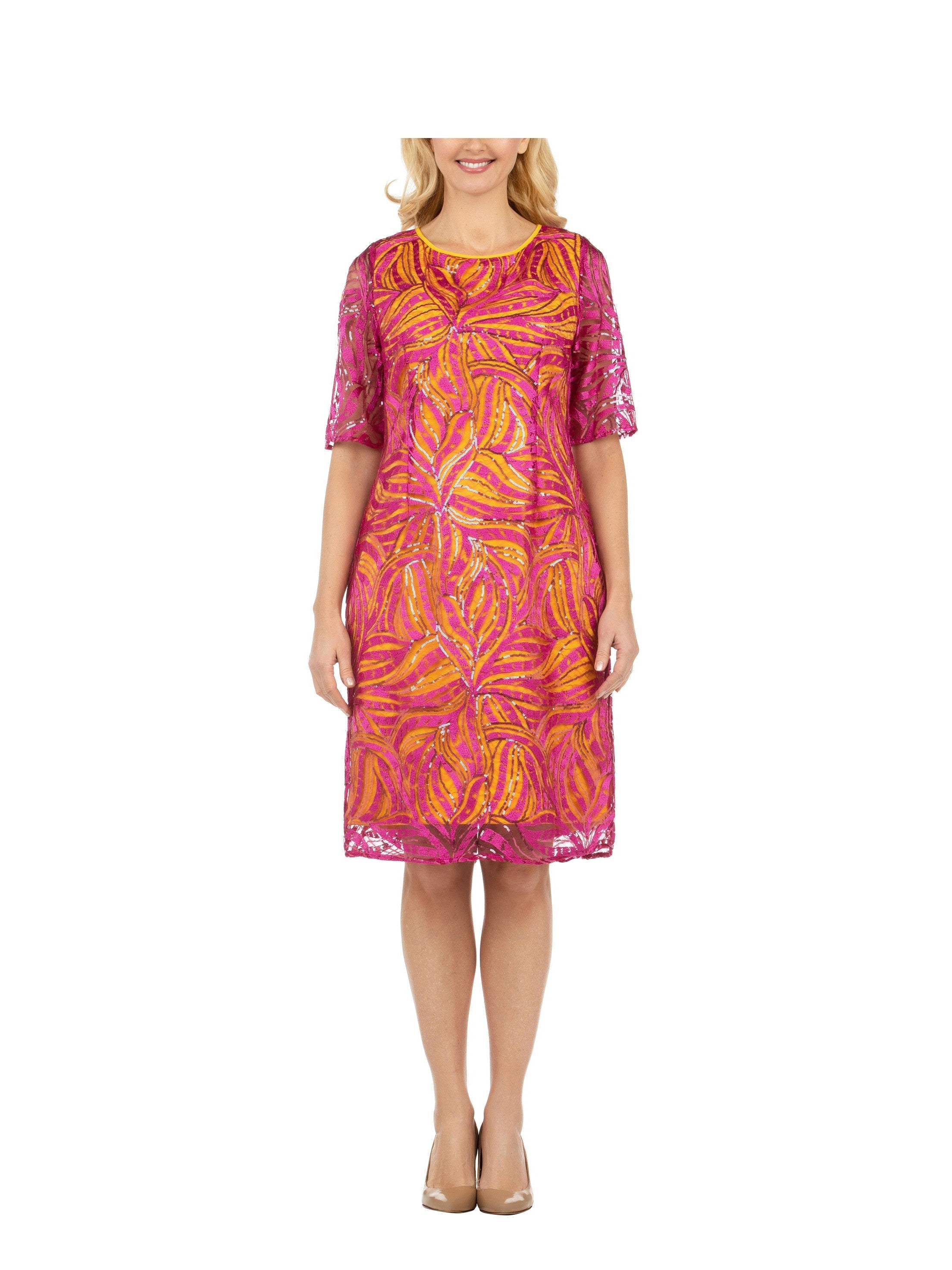 1pc Lux Lace Overlay Shift Dress