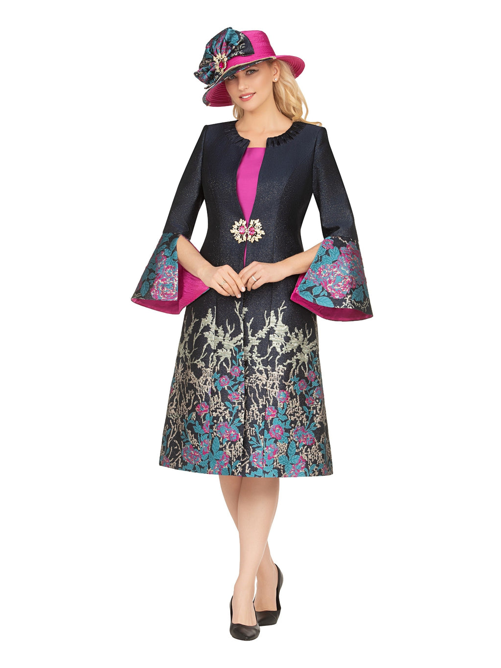 Luxe Brocade Coat&Silky Twill Dress Ensemble